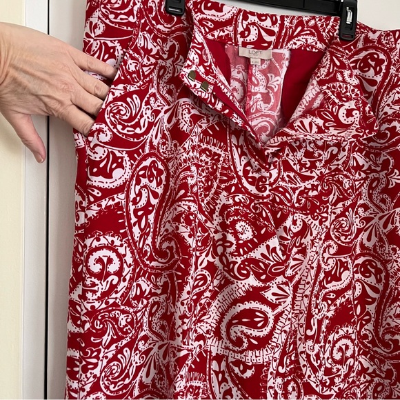 Loft Sz 16 Red White Paisley Wide Leg Pants Coastal Resortwear Beach Summer - Picture 6 of 12
